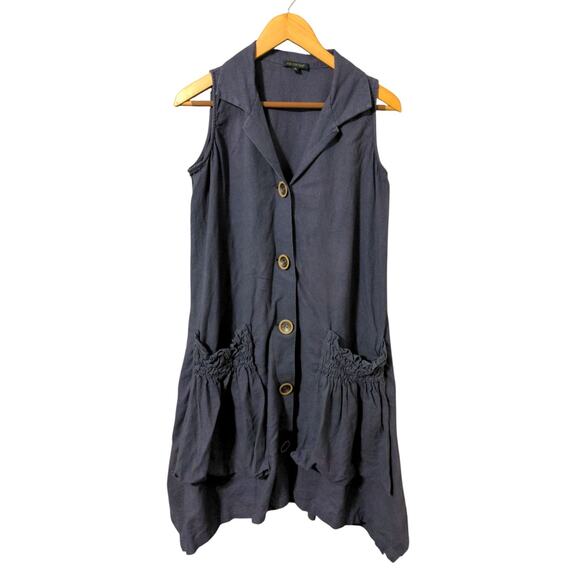 For Cynthia Lagenlook Art To Wear Loose Sleeveless Linen Blend Dress Small B - Picture 1 of 8